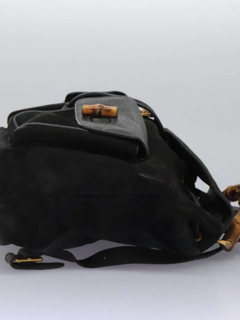 GUCCI Bamboo Backpack Suede Black Gold 003 1998 0016 Auth th6031 - Picture 5 of 16